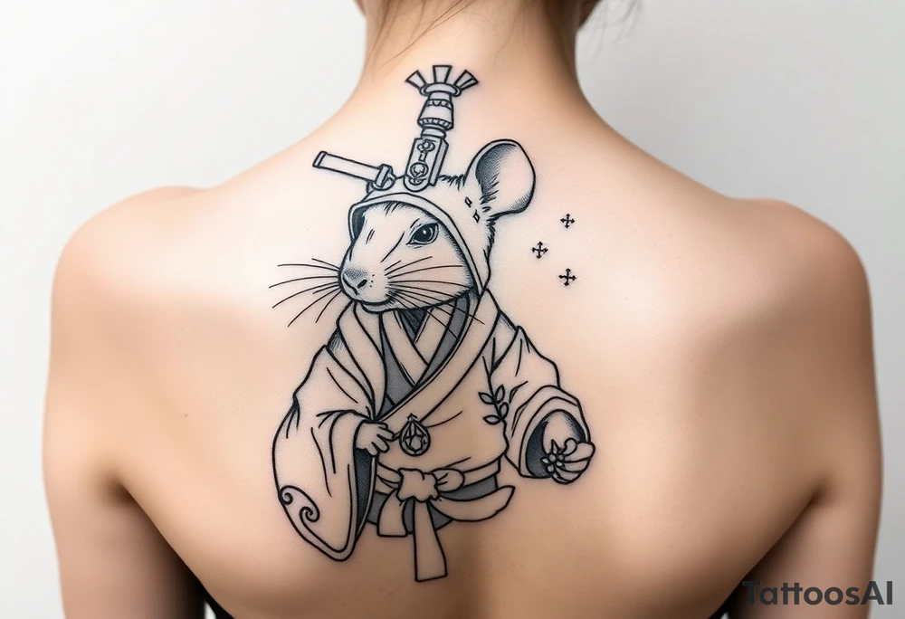 Japanese style tattoo with rat dressed as a Japanese warrior tattoo idea