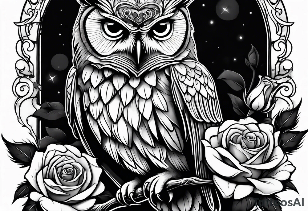 Owl holding a rose tattoo idea