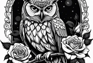 Owl holding a rose tattoo idea
