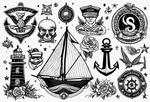 Traditional tattoo flash sheet sailor theme tattoo idea