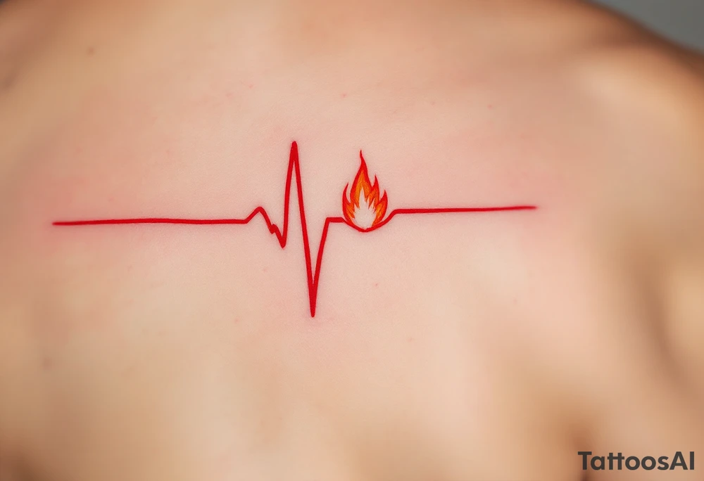 A red EKG line transforming into a small flame at the peak, symbolizing passion and energy. tattoo idea