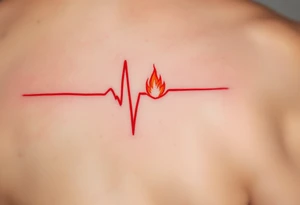 A red EKG line transforming into a small flame at the peak, symbolizing passion and energy. tattoo idea