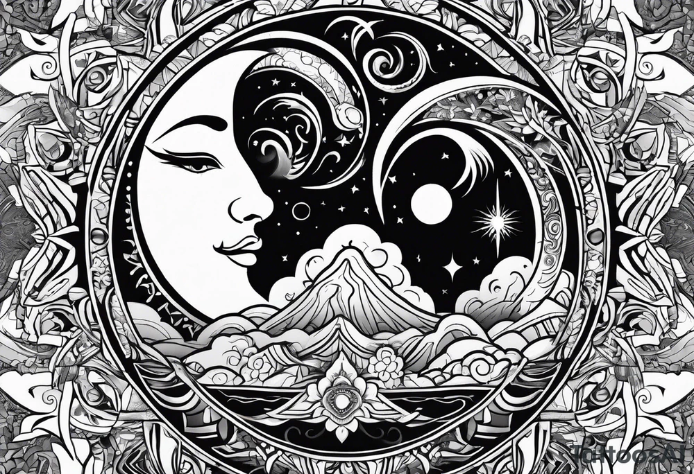 Sun and moon tattoo idea