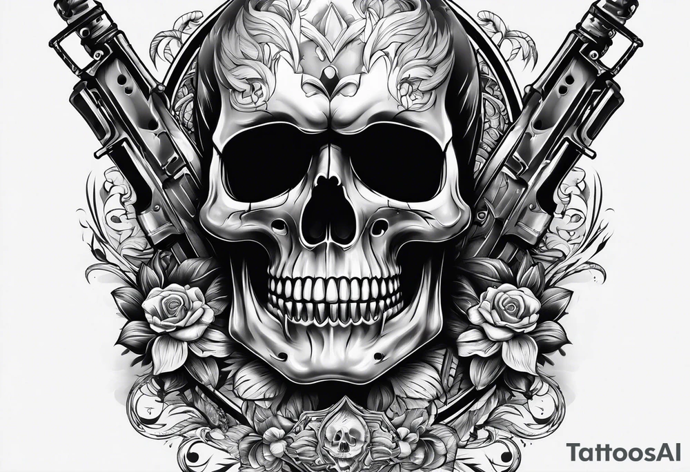 skull with 3 bullets in head tattoo idea