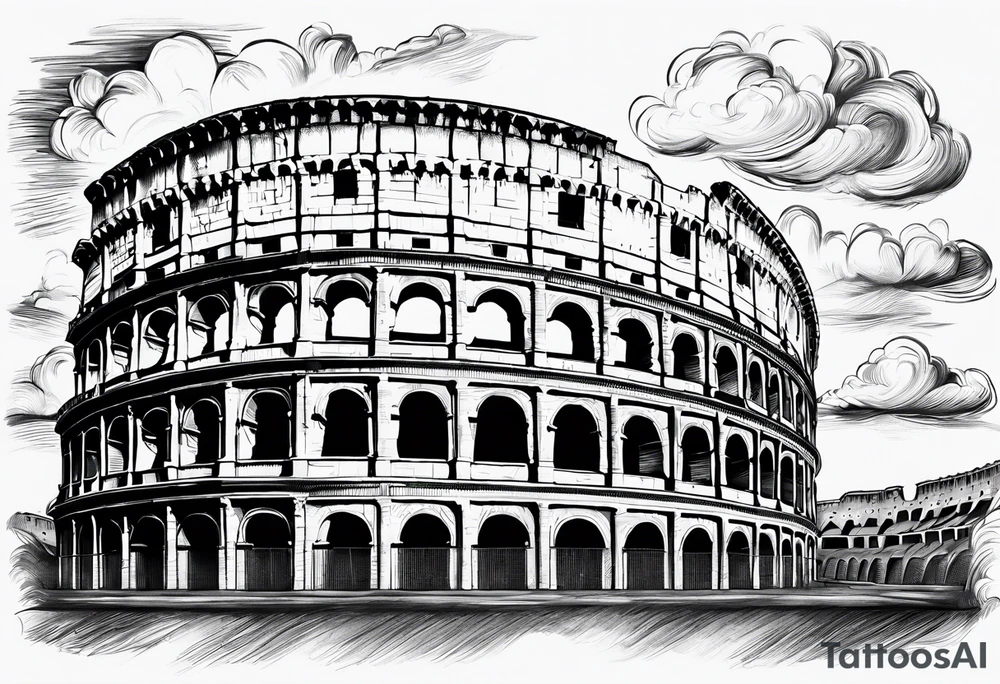 Roman colosseum with clouds tattoo idea