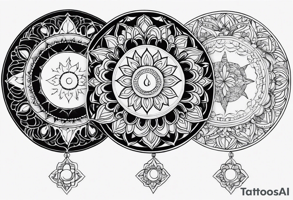 male moon mandala Knee tattoo in fall colors tattoo idea