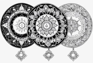 male moon mandala Knee tattoo in fall colors tattoo idea