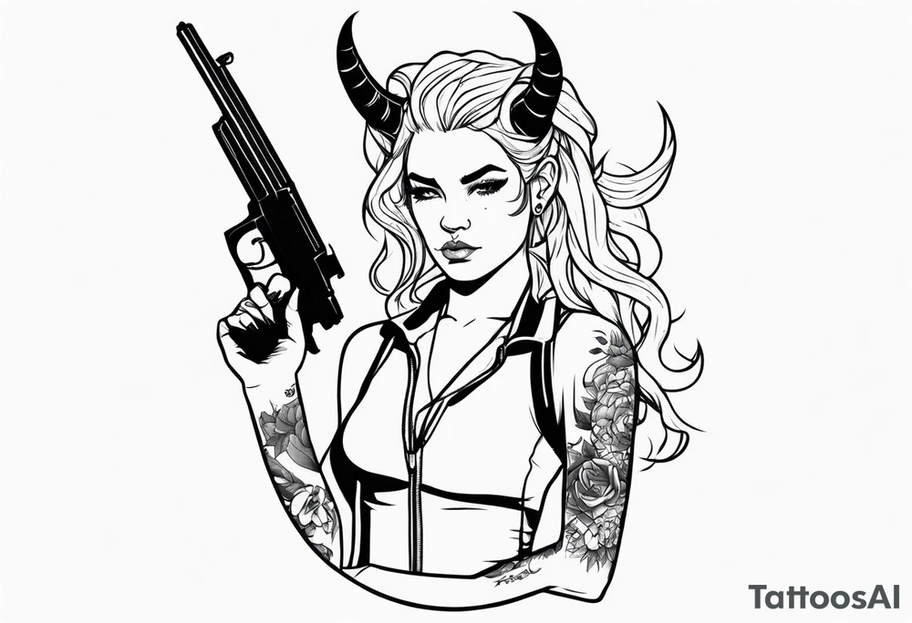 capricorn girl with gun tattoo idea