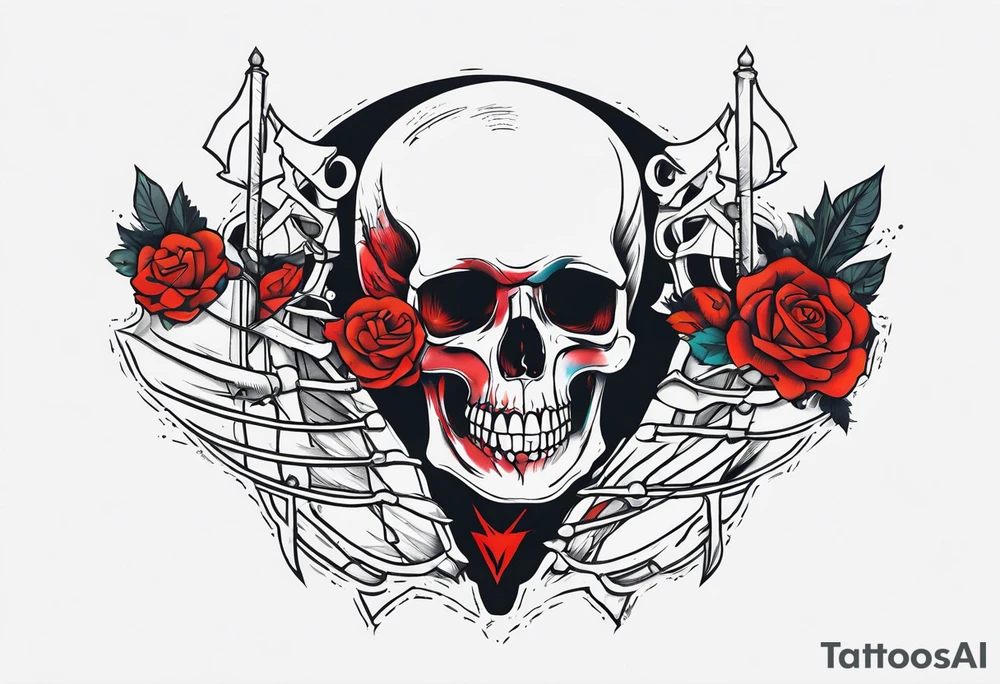 skeleton stabbed through chest with broadswoard tattoo idea