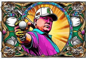 Golfer John Daly wearing the Infinity Gauntlet on one hand and holding a putter on the other hand on the 18th hole of the Masters. tattoo idea