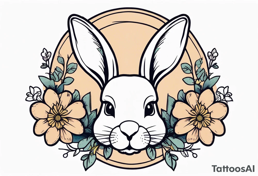 bunny head with flowers around it tattoo idea