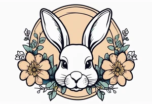 bunny head with flowers around it tattoo idea