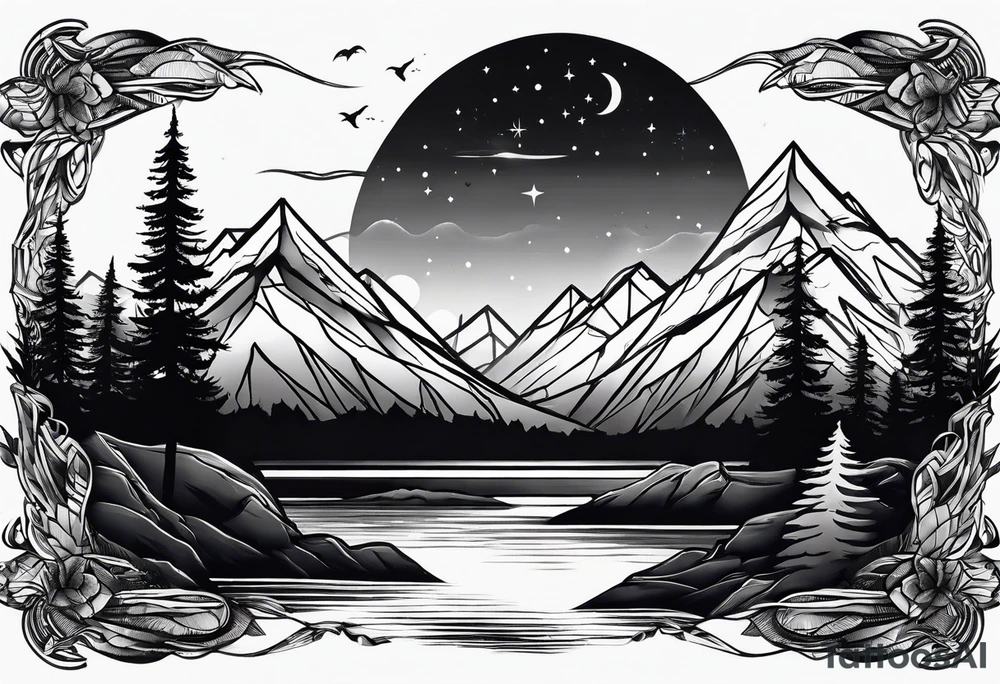 Wilderness mountains tattoo idea