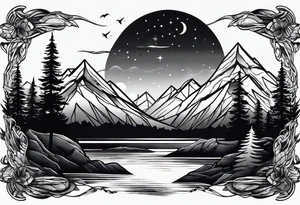 Wilderness mountains tattoo idea