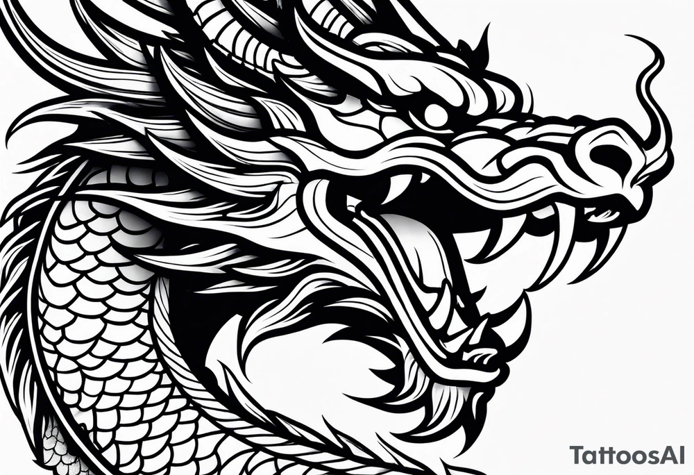 left side profile of a chinese dragon face tattoo idea