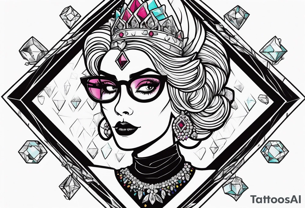 Dead Diamond queen wearing glasses add gemstones make her scarier darker tattoo idea