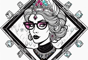 Dead Diamond queen wearing glasses add gemstones make her scarier darker tattoo idea