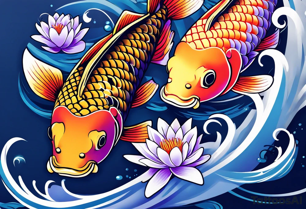 Koi fish with a water Lilly and a violet tattoo idea
