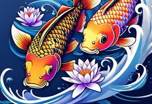 Koi fish with a water Lilly and a violet tattoo idea