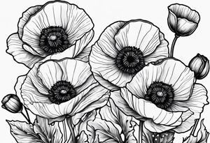 Poppy flowers with the date 1/15/22 in Roman numerals tattoo idea
