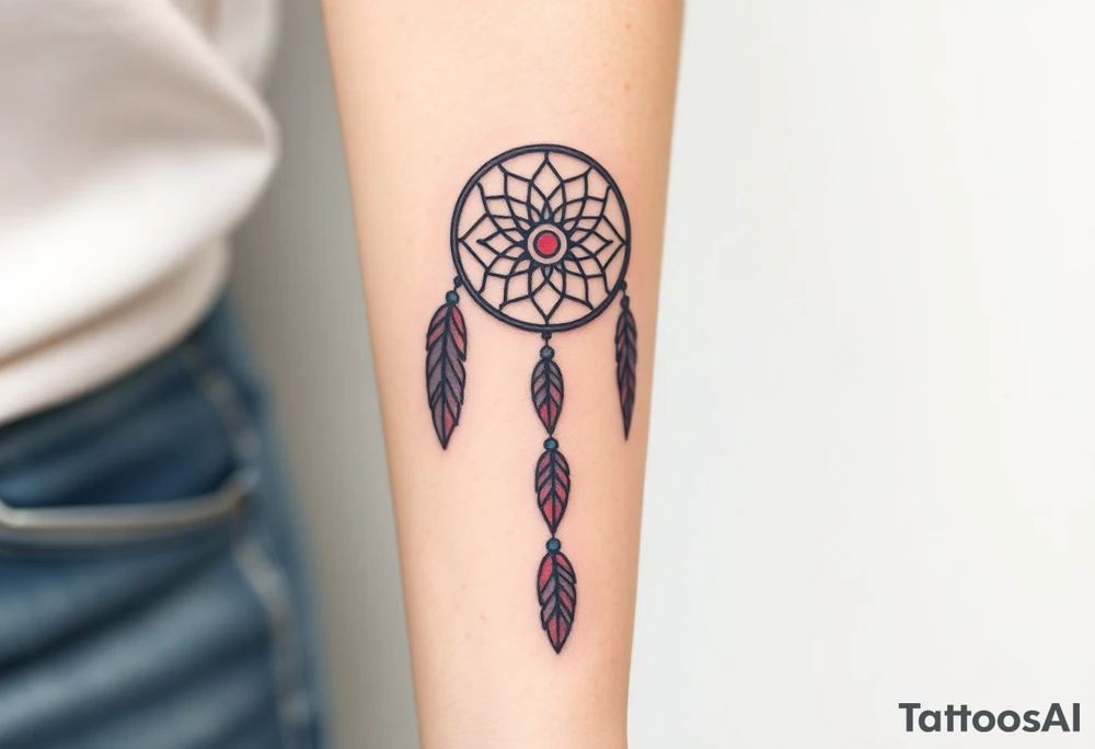 native dreamcatcher with flowing feathers and sacred beads tattoo idea
