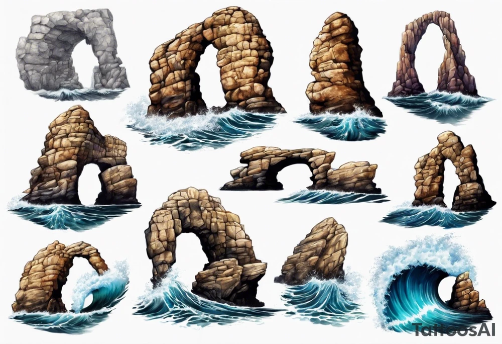 Rock arch coming out of ocean tattoo idea