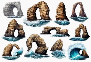 Rock arch coming out of ocean tattoo idea