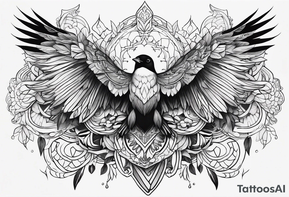 bird face , symmetrical, chest tattoo tattoo idea