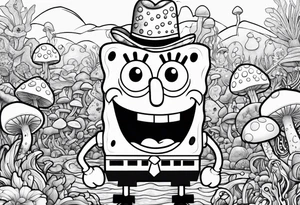 spongebob taking psychedelic mushrooms in bikini bottom tattoo idea