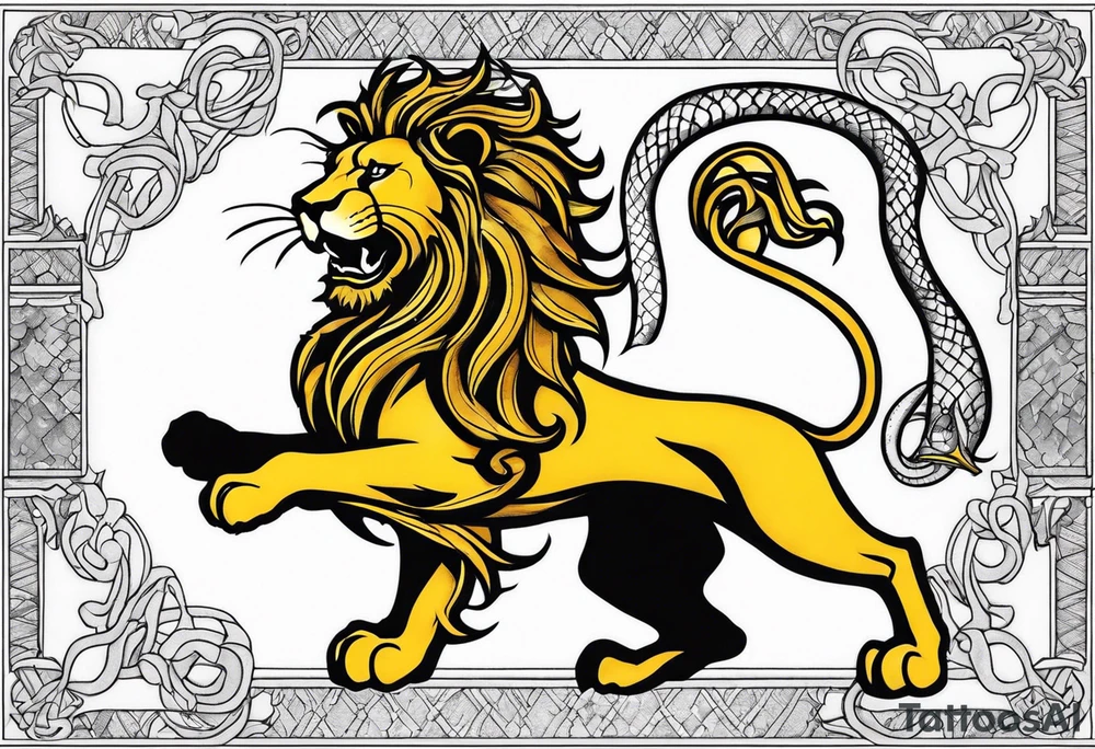 New school Scottish lion rampant with gadsden snake tattoo idea