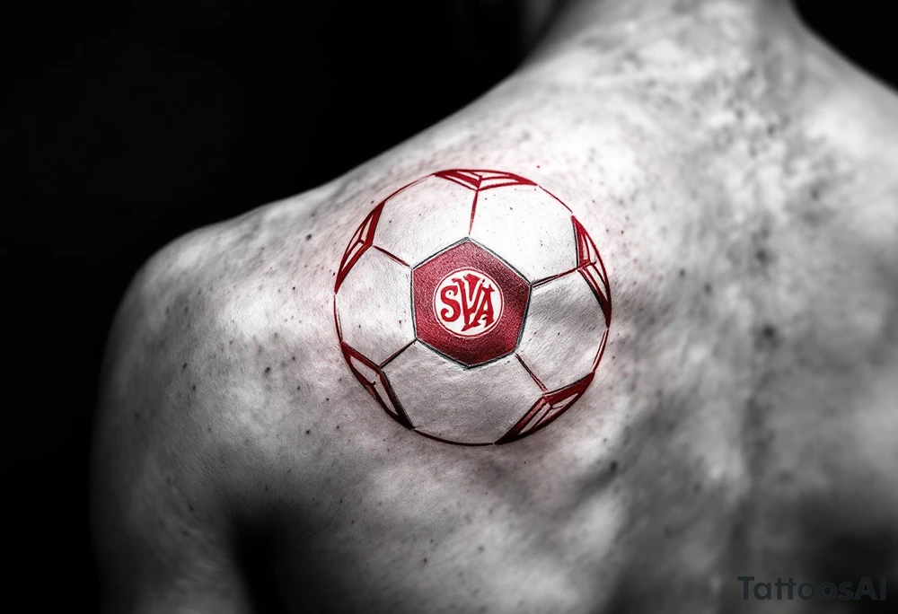A minimalist red outline of a ball with the Slavia Praha emblem in the middle. tattoo idea