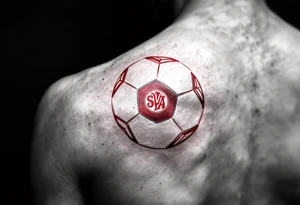 A minimalist red outline of a ball with the Slavia Praha emblem in the middle. tattoo idea