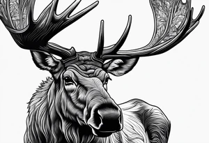 a psychedelic moose in the forest tattoo idea