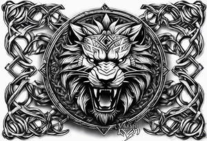 Valhalla sword shield dragon axe Valknut barbed wire chains lion tattoo idea