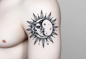 celestial sun and moon embrace with constellation patterns tattoo idea