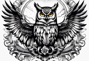 owl with skull in chest and wings tattoo idea