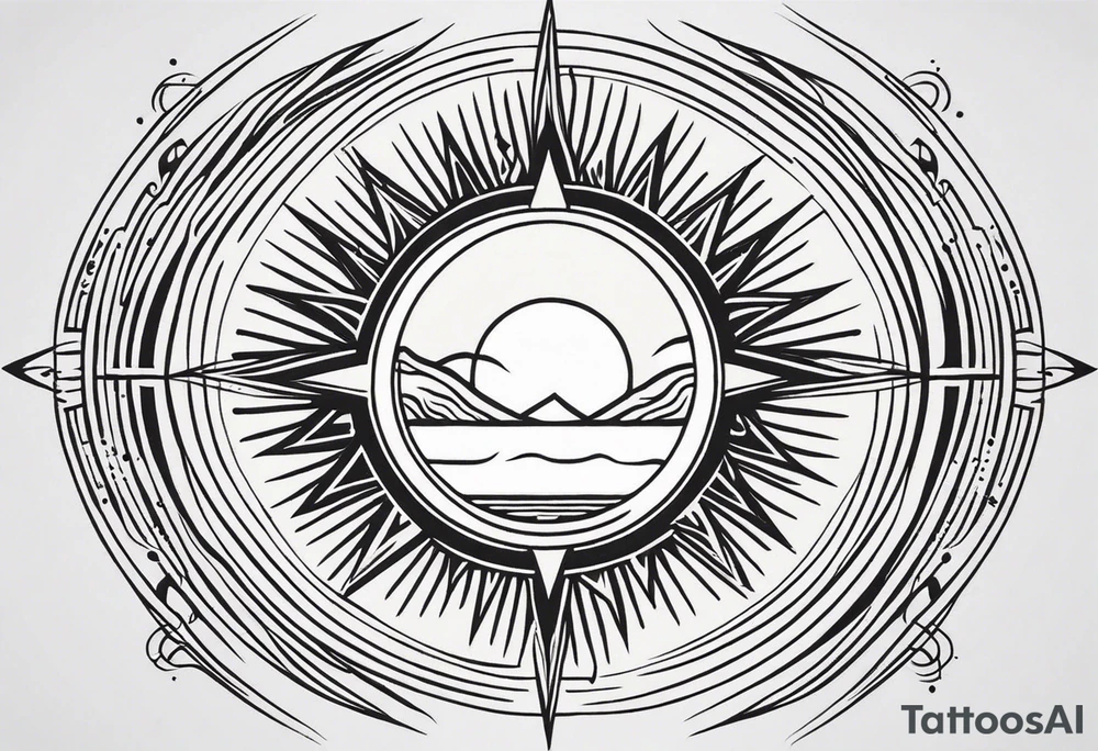 a mixture of minimalist/fine line/tribal tattoo design that is mainly minimalist with fine lines. unique Design of the sun that resembles a connection to the sun. It further resembles the sun's energy. Make it simple to draw and focus on the rays of sunshine
unique shape tattoo idea