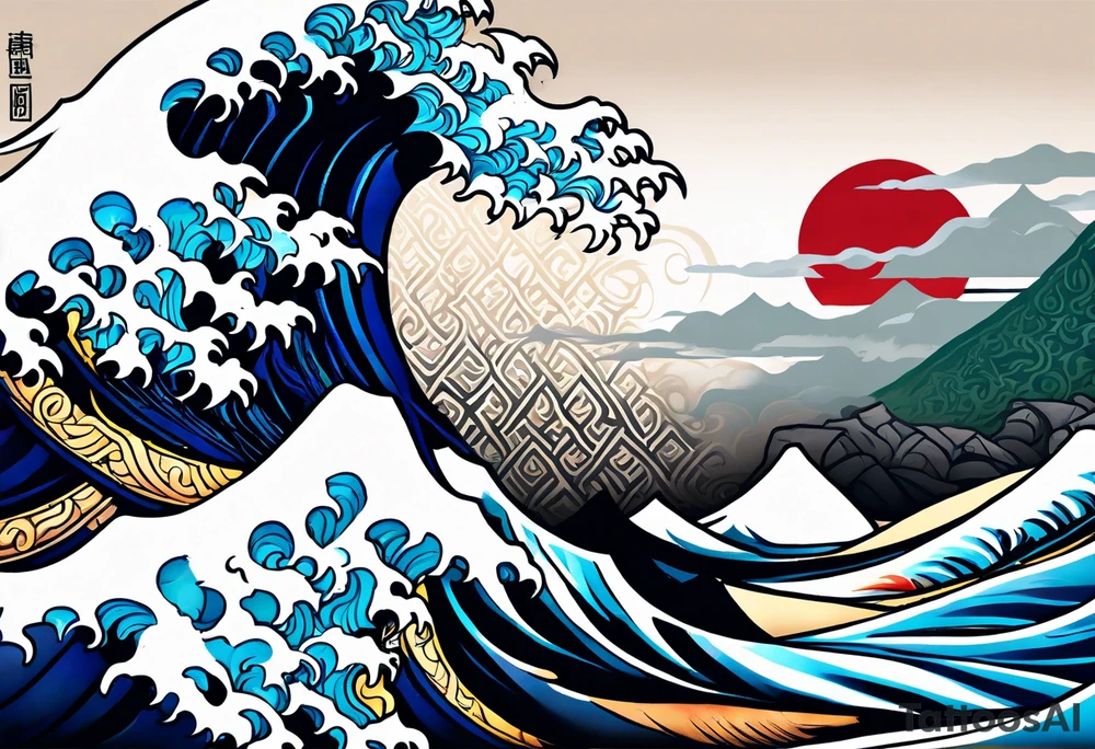 japanese wave mixed in celtic patterns equally. tattoo idea