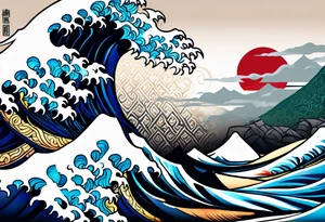 japanese wave mixed in celtic patterns equally. tattoo idea