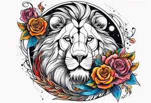 Lion phoenix rose moon tattoo idea