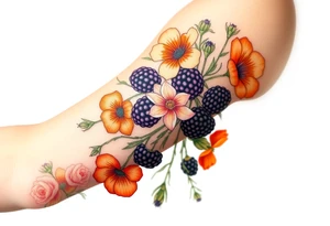 California wildflowers, poppies, and orange and orange blossoms. Blackberries plant/flower. tattoo idea