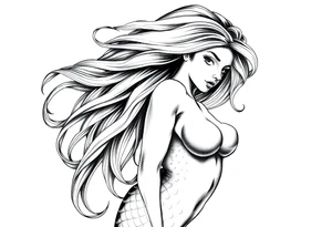 mermaid with flowing hair tattoo idea