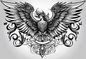 the word Glenn on a banner and angel wings tattoo idea