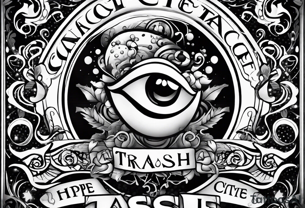 polka trash style tattoo that depicts hope and has lettering that says fuck cancer tattoo idea