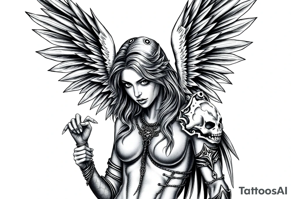 Goth angel sexy full body warrior tattoo idea