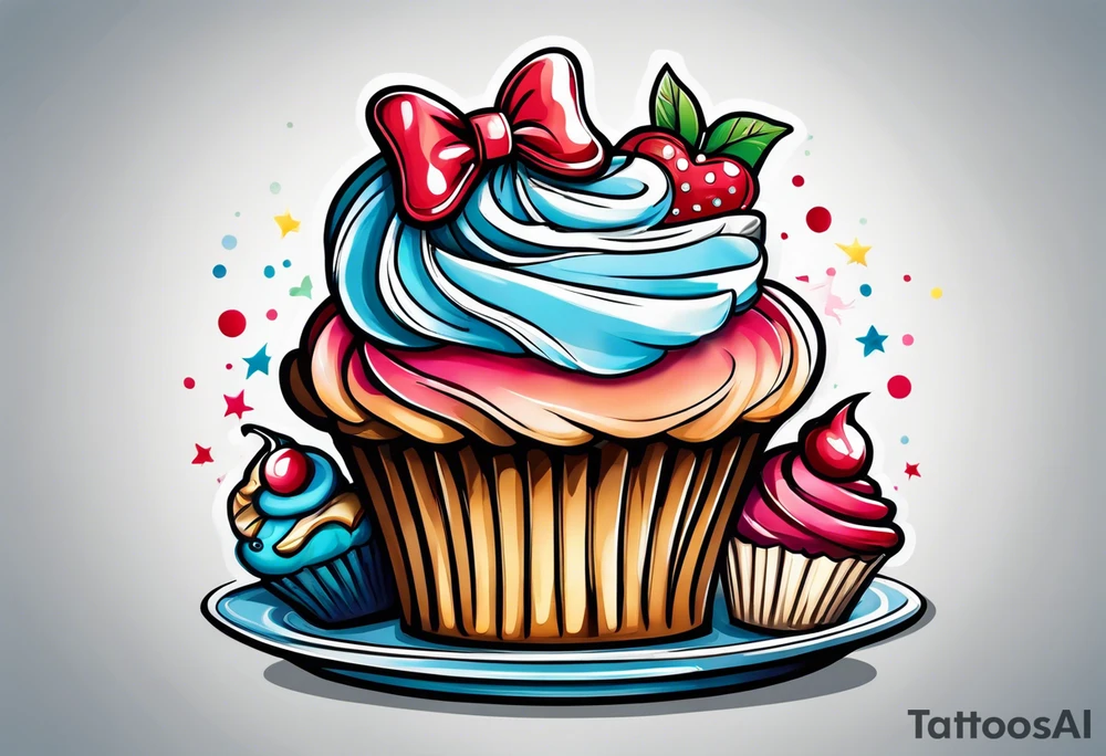 Cupcake with sweet and lighthearted imagery tattoo idea