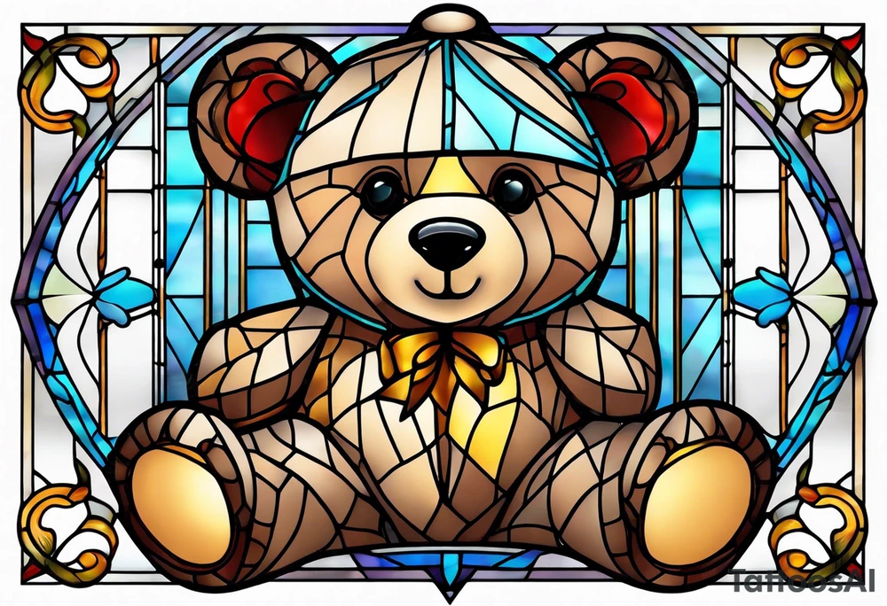Teddy bear stained glass tattoo idea