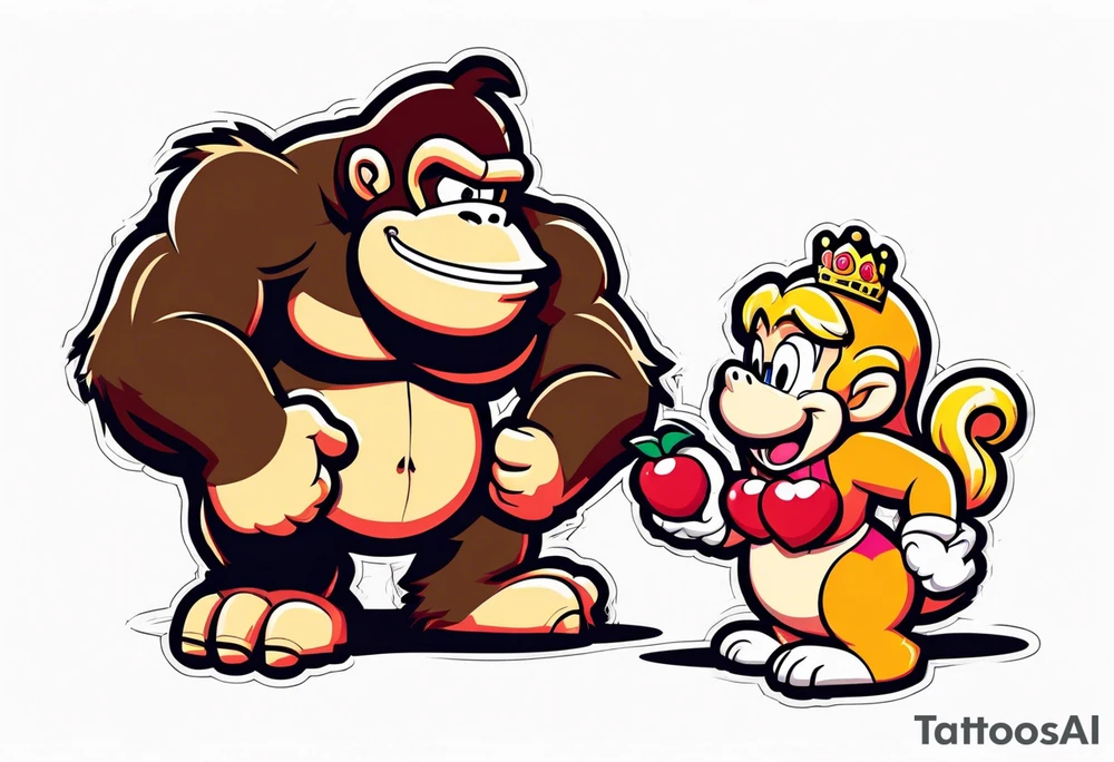 Donkey Kong holding sexy Princess Peach tattoo idea