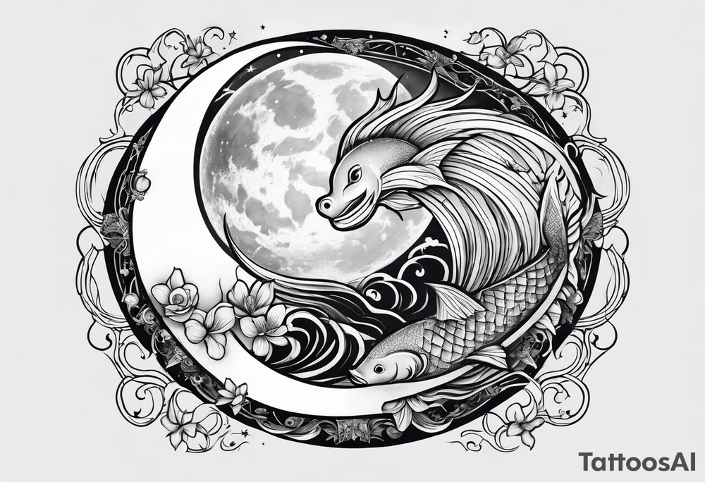 Pisces circling in a full moon tattoo idea