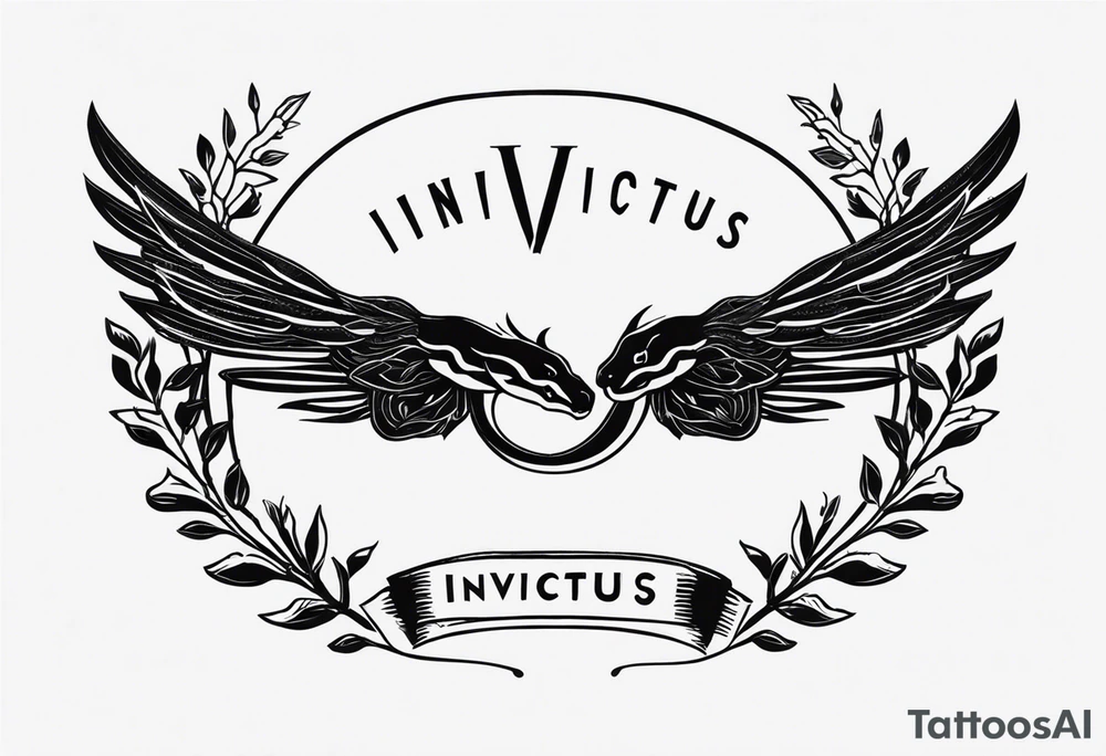 WING, SNAKE, LAUREL WREATH AND THE WORD INVICTUS tattoo idea WING, SNAKE, LAUREL WREATH AND THE WORD INVICTUS tattoo idea